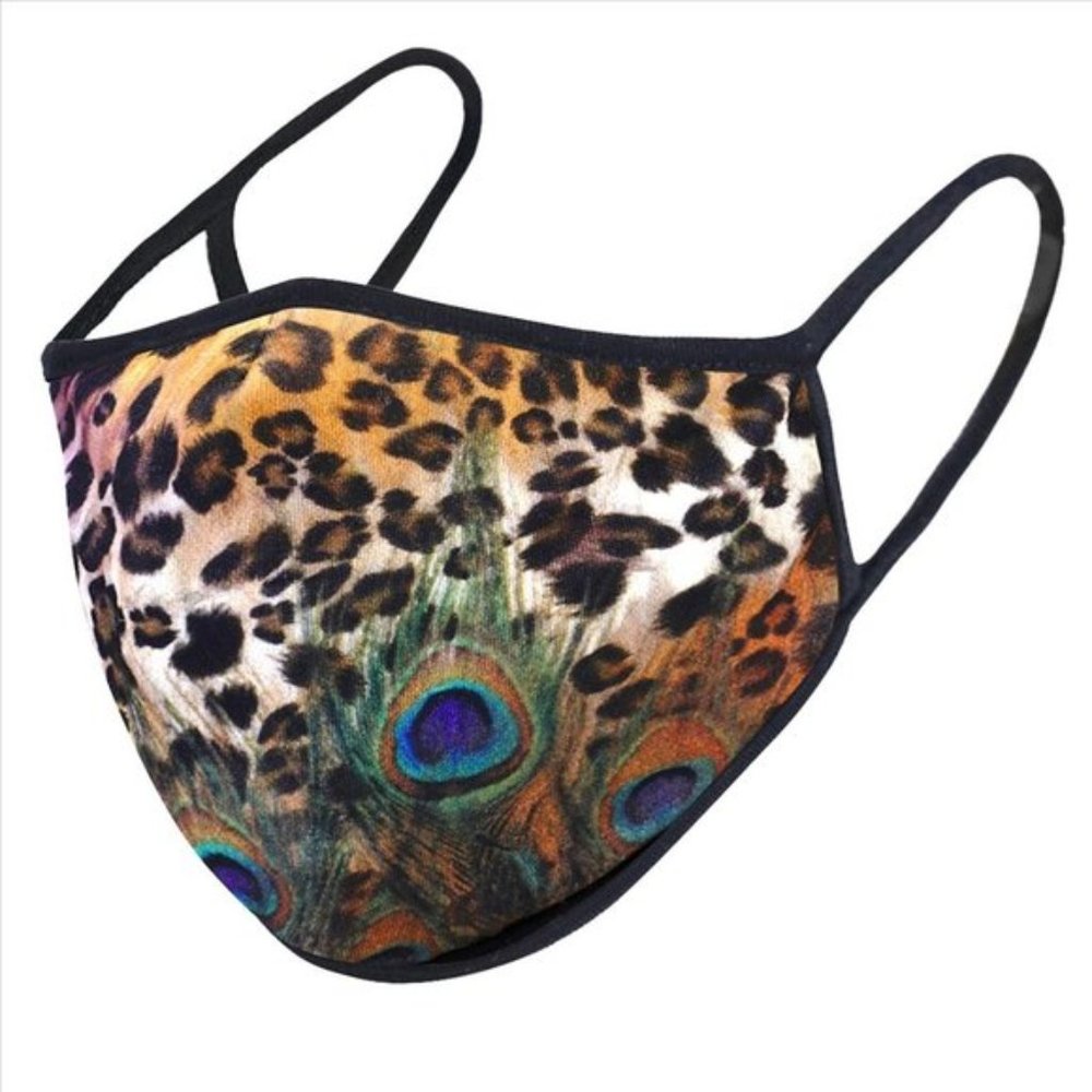 Peacock Feather and Cheetah Face Mask